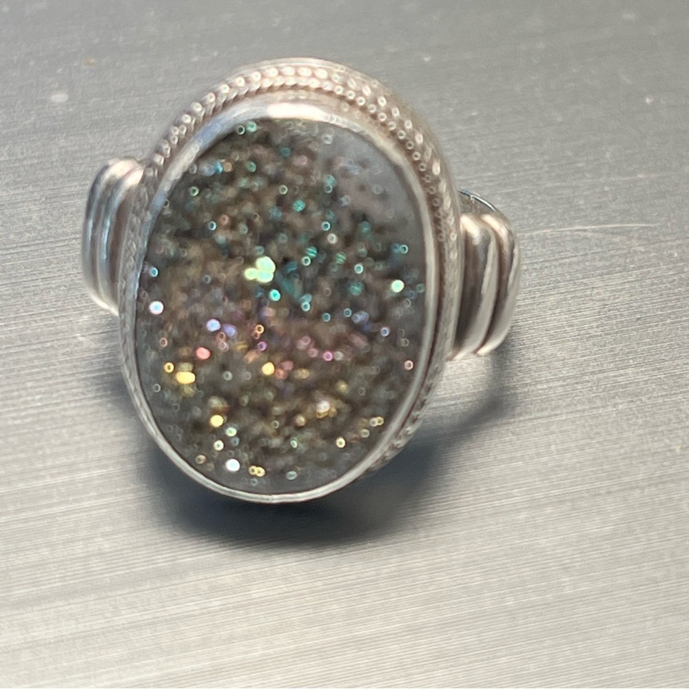 Sarda Blue Druzy Bali Style Sparkling Statement Sterling Silver 925 Ring Size 9 - Picture 6 of 6